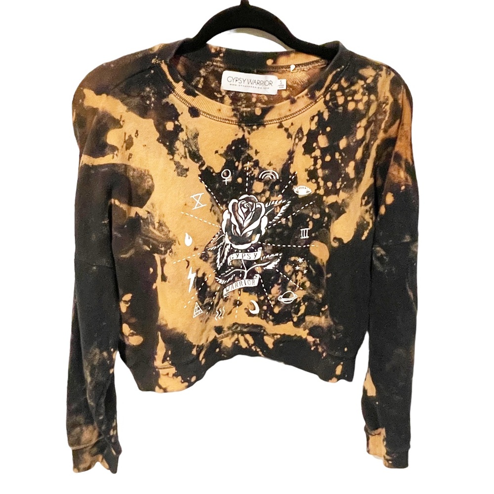 Gypsy Warrior Size Small Black Tie Dye Rose Moon Space Graphic Crewneck Sweatshi